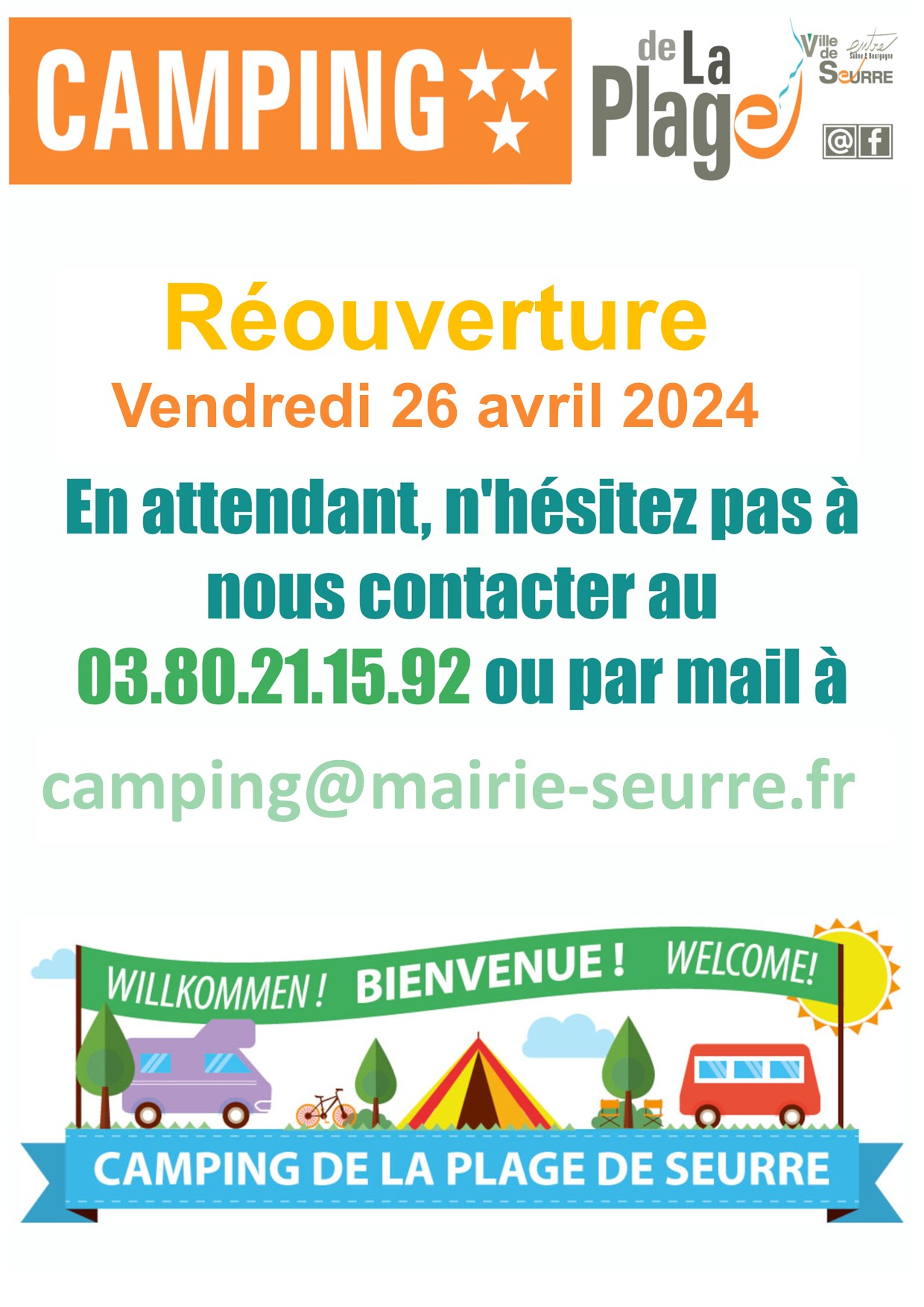 Saison 2024 ouverture camping de la plage de Seurre