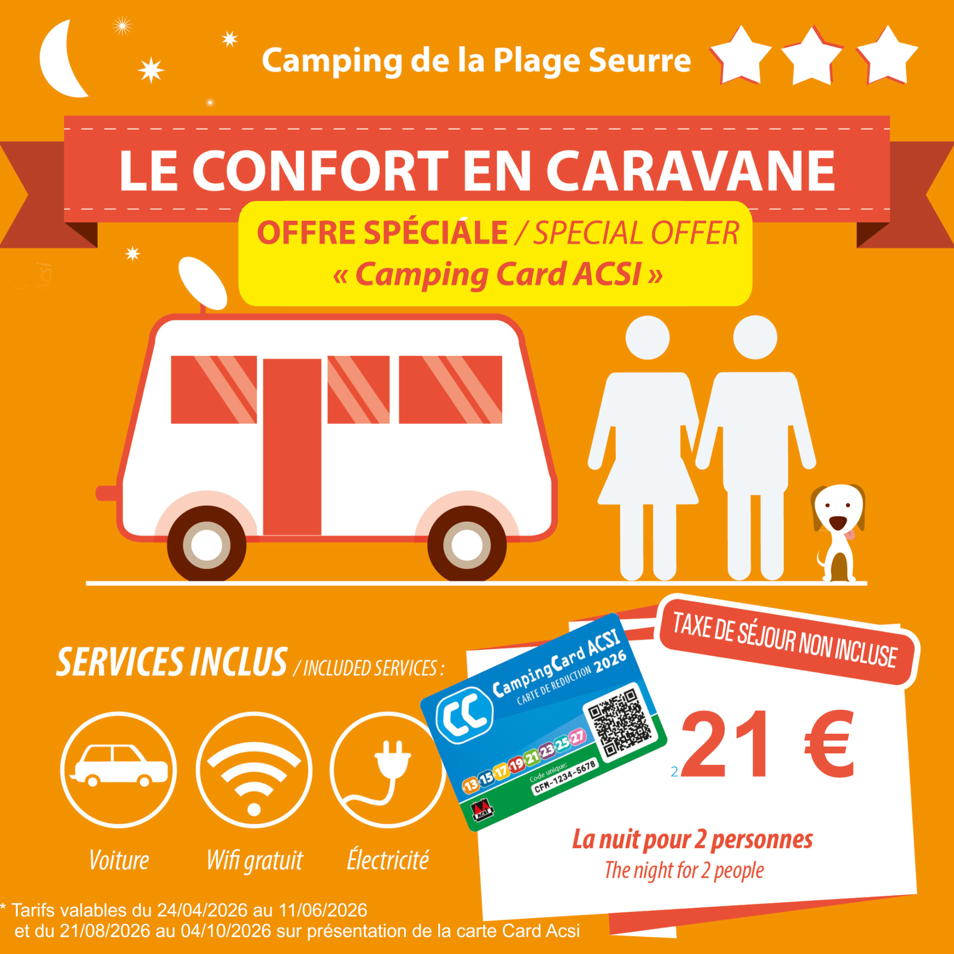 Tarif Acsi card à 21€ la nuitée pour deux personnes